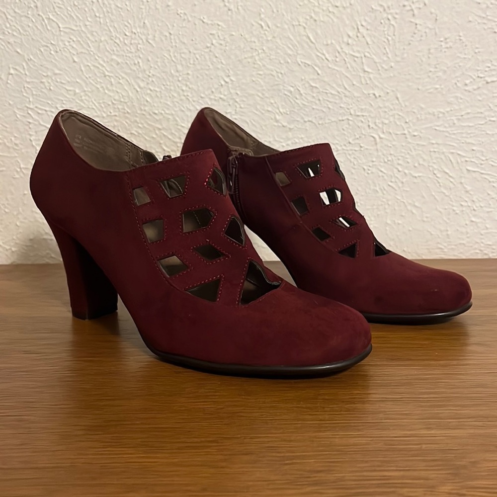 Aerosoles Heelrest Merlot Cutout Vegan Suede High Heel Booties
